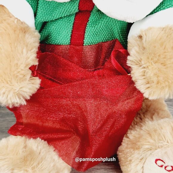 Gund Godiva Christmas Teddy Bear Plush 11" Elf Outfit Green Red 2014 Advertising - Picture 4 of 9